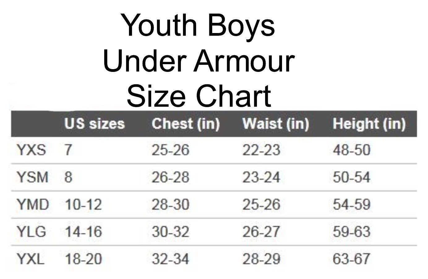 under armour youth jersey size chart